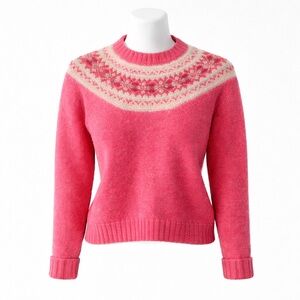 Size M Vintage Smiths of Bermuda Scottish Shetland Wool Fair Isle Pink Sweater